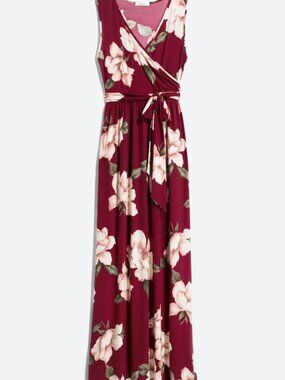 Lux & Co Floral Sleeveless Faux Wrap Maxi Dress in Burgundy - Stitch Fix